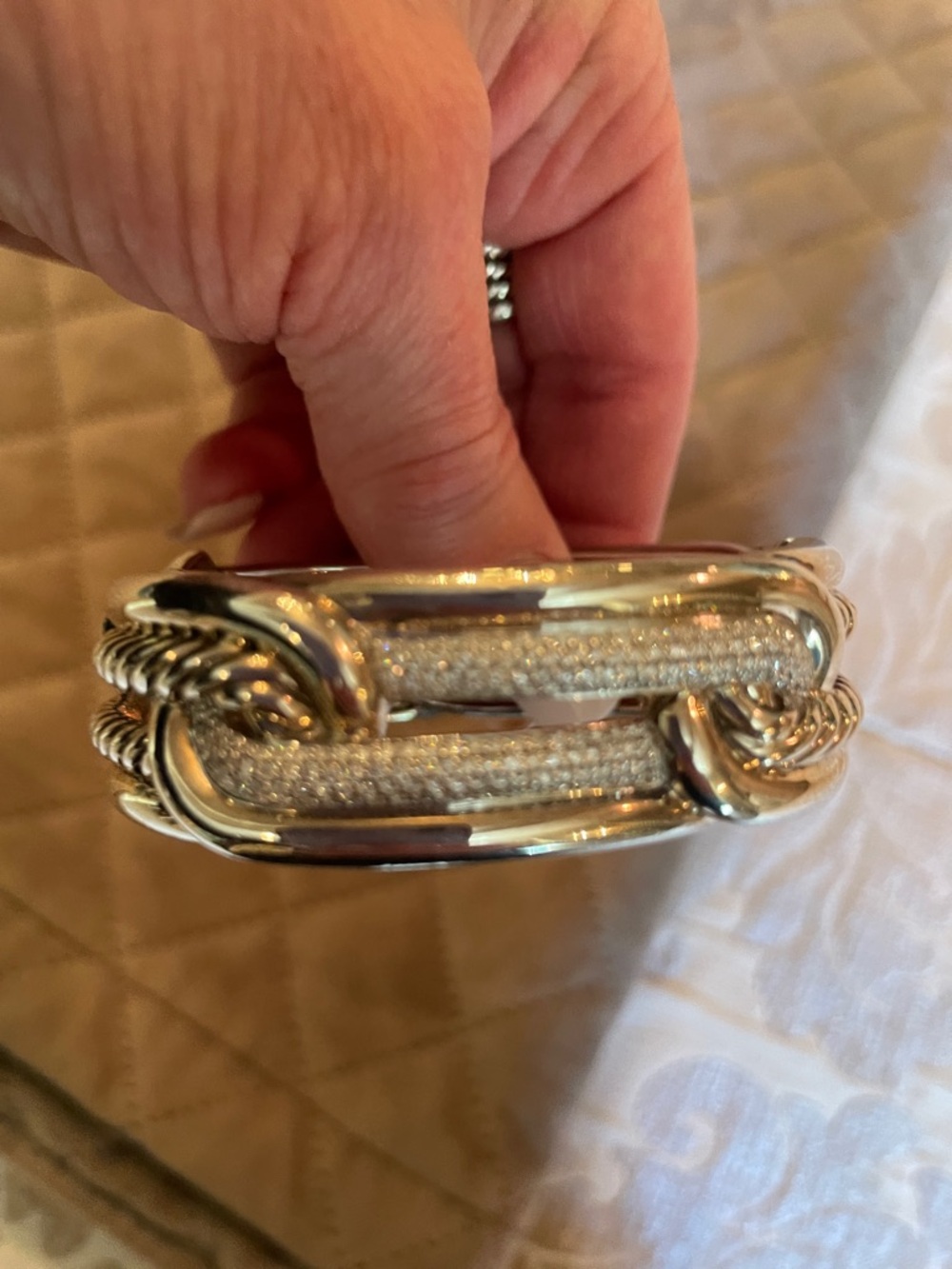 David Yurman Silver metal Pave diamond beautiful Cable bracelet - Picture 4 of 8